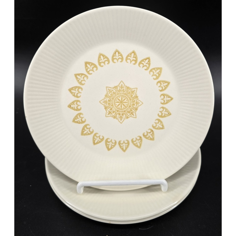 Set of 3 Sheffield USA SERENADE Salad‎ Plates Ivory Tan Mandala Vintage 7" MCM